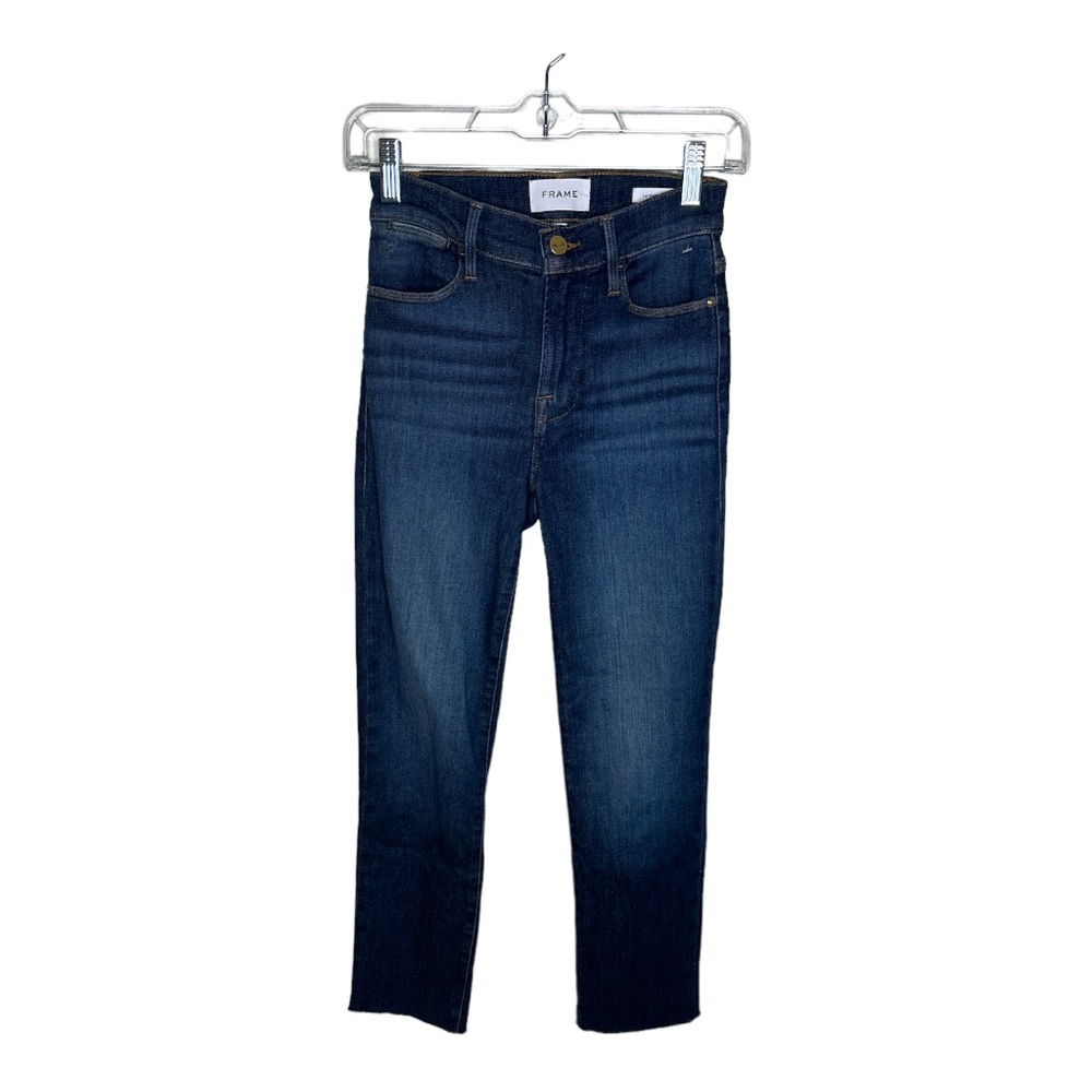 FRAME Denim Le High Straight Leg Dark Wash Raw Hem Jeans Women’s Size 24